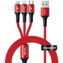 Кабель Baseus USB Cable to Lightning/microUSB/USB-C Halo Data 1.2m Red (CAMLT-HA09): Тип USB Cable - Lightning/microUSB/USB-C