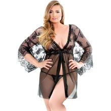 Черный пеньюар с кружевом и стринги Fantasy Lingerie, XL/XXL: Для кого Для женщин