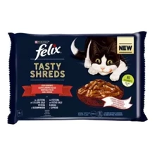 Влажный корм FELIX Tasty Shreds для взрослых котов мультипак: 2х80г с говядиной и 2х80г с курицей (7613287650320): Тип Влажный корм