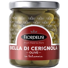 Оливки Fiordelisi зелені з кісточкою Белла ді Черіньола 290 г (8019176101369): Вага нетто 290 г