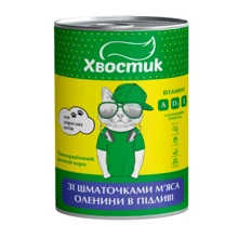Вологий корм Хвостик для дорослих кішок зі шматочками м'яса оленини в підливі 415 г (165,538): Тип Влажный корм