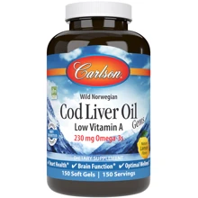 Carlson Labs Cod Liver Oil Gems Low Vitamin A тисячі mg 150 Soft Gels Lemon Flavor Риб'ячий жир з печінки тріски з вітаміном А: Тип Омега 3