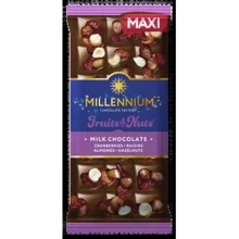 Шоколад Millennium Fruits&Nuts молочний з мигдалем, фундуком, журавлиною, ізюмом 140 г (4820075508029): Вага, г 140