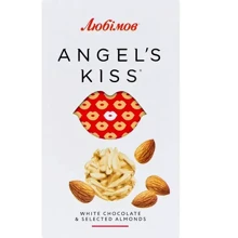 Цукерки Любімов Angel's Kiss шоколадні білі з мигдалем рисовими кульками та кокосовою стружкою 100 г (4820240031215): Вага, г 100
