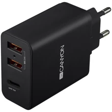 Зарядное устройство Canyon Wall Charger 2xUSB+USB-C 30W Black (CNE-CHA08B): Особенности Быстрая зарядка, USB-C