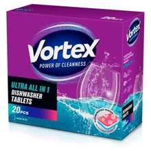 Таблетки Vortex для посудомоечных машин All in 1 без фосфатов 20 шт: Тип средства Таблетки