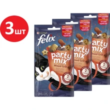 Ласощі FELIX Party Mix Гриль Мікс для дорослих кішок зі смаком курки, яловичини та лосося 3х60 г (7613287631404): Тип Сухий корм