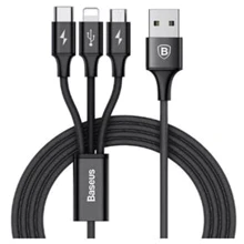 Кабель Baseus USB Cable to Lightning/microUSB/USB-C Rapid 1.2m Black (CAMLT-SU01): Тип USB Cable - Lightning/microUSB/USB-C