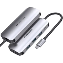 Адаптер Vention Adapter USB-C to HDMI+3xUSB3.0+USB-C PD 100W (THFHB): Цвет серебристый