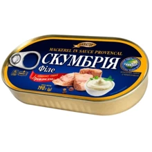 Філе скумбрії в томатному соусі Екватор 190 г (4820062447621): Вага нетто 190 г