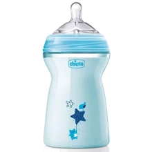 Пляшка пластикова Chicco Natural Feeling 330мл. соска силіконова 6+ швидкий потік (блакитна) (80837.21): Матеріал пластик