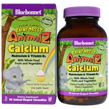 Bluebonnet Nutrition Rainforest Animalz, Calcium Magnesium And Vitamin D3, Natural Vanilla Frosting Flavor, 90 Animal-Shaped Chewables (BLB0196): Тип кальцій