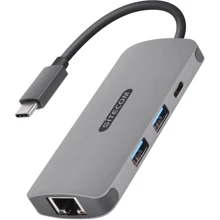 Адаптер Sitecom Adapter USB-C to RJ45+USB-C+2xUSB3.0 Space Grey (CN-378): Колір сірий