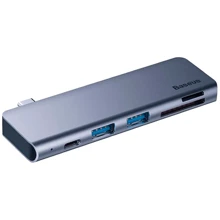 Адаптер Baseus Adapter Harmonica USB-C to 2хUSB 3.0 + SD + USB-C Grey (CAHUB-KOG): Колір сірий