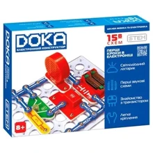 Конструктор электронный DOKA Первые шаги в электроннике Набор В 15 схем (D70710): Рекомендуемый возраст от 8 лет