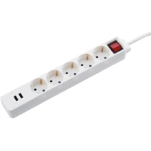 Сетевой фильтр Hama 5xТип F 3x1.5мм кв 16A 2хUSB-A 1.5 м белый (00137350): Количество розеток, шт 5