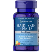 Puritan's pride Quick Dissolve Hair Skin Nails Вітаміни для волосся шкіри та нігтів 90 таблеток: Форма випуску Таблетки