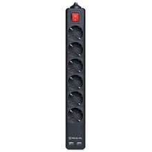 Сетевой фильтр REAL-EL REAL-EL RS-6 PROTECT USB, 5m, black (EL122300018): Количество розеток, шт 6