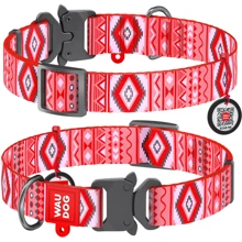 Ошейник WAUDOG Nylon с QR-паспортом, рисунок "Этно красный", металлическая пряжка-фастекс 15 мм 23-35 см красный (5196): Производитель WAUDOG