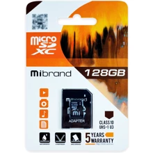 Карта памяти Mibrand 128GB microSDXC UHS-I U3 + adapter (MICDHU3/128GB-A): Тип карты MicroSDXC