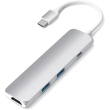 Адаптер Satechi Adapter USB-C to HDMI+USB-C+2xUSB3.0 Silver (ST-CMAS): Колір сріблястий
