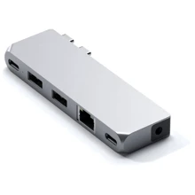 Адаптер Satechi Adapter Mini Dual USB-C to 2xUSB3.0+2xUSB-C+RJ45+3.5mm Silver (ST-UCPHMIS): Колір сріблястий