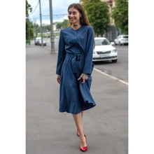 Платье FLFashion Плутос ХПП 3215 52 синее повседневное удлиненное миди: Состав Лен