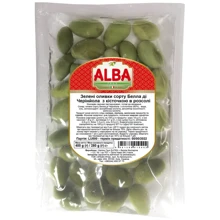 Оливки ALBA FOOD зелені з кісточкою Белла ді Черіньола 400 г (8051380010402): Вага нетто 400 г