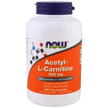 Now Foods Acetyl-L-Carnitine 500 mg Ацетил-Л-карнитин 200 веганских капсул: Тип L Карнитин