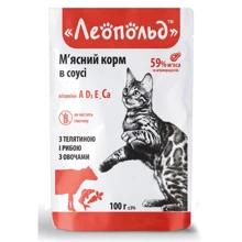 Влажный корм для кошек Леопольд Мясной корм в соусе с телятиной и рыбой с овощами 100 г х 24 шт. (4820185491815-24) Влажный корм для кошек Леопольд Мясной корм в соусе с телятиной и рыбой с овощами 100 г х 24 шт. (4820185491815-24)