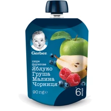 Пюре Gerber яблоко, груша, малина и черника 90 г (1227023): Вид Фруктовое
