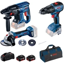 Набор инструментов Bosch Professional перфоратор GBH 180-LI + дрель-шуруповерт GSR 18V-50 + болгарка GWS 180-LI в сумке с 2 акб GBA 18V 5.0Ah и з/у GAL 1880 CV (0.615.990.M32): Тип крепления бура SDS-Plus