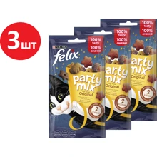 Ласощі FELIX Party Mix Оріджинал Мікс для дорослих кішок зі смаком курки, печінки та індички 3х60 г (7613287631459): Тип Сухий корм