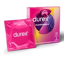 Презервативи латексні зі змазкою Durex №3 Pleasuremax з рельєфними ребрами та пухирцями: Тип Для натуральних відчуттів