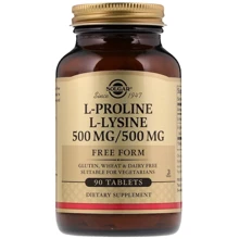Solgar L-Proline/L-Lysine, Free Form, 500mg/500 mg, 90 Tablets: Тип Пролин