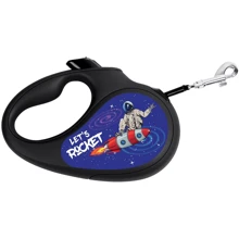 Поводок-рулетка для собак WAUDOG R-leash малюнок Космос. Ракета светоотражающая стрічка L до 50 кг 5 м чорний: Тип шнура Стрічка
