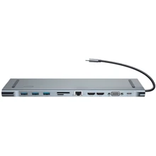 Адаптер Baseus Adapter Enjoyment USB-C to USB-C + 2хHDMI + VGA + SD + RJ45 + 2xUSB3.0 + Mini-jack 3.5 Dark Gray (CATSX-G0G): Колір сірий