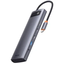 Адаптер Baseus Adapter Metal Gleam Series USB-C to HDMI+2xUSB3.1+2xUSB3.0+USB-C+PD+RJ45+SD+TF Gray (WKWG020213): Колір серый