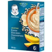 Каша GERBER сухая молочная Овсяно-пшеничная с бананом и манго для детей с 6 месяцев, 240г (7613039834053): Тип Каши молочные