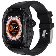 Аксессуар для Watch Silicone Pin Buckle Black Straps + Black Transparent Case for Apple Watch 45mm