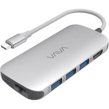 Адаптер VAVA Adapter USB-C to 3xUSB+USB-C+RJ45+micro SD+SD+HDMI 100W Silver (VA-UC006): Колір сріблястий