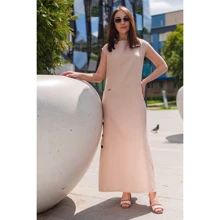 Платье FLFashion Фиеста ФПФ 3091 50 бежевое повседневное длинное макси: Состав Лен