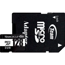 Карта памяти Team 128GB microSDXC Class 10 UHS-I U1 + adapter (TUSDX128GCL10U03): Тип карты MicroSDXC