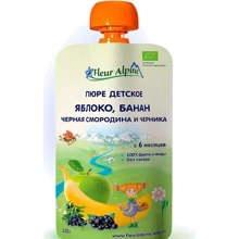 Пюре FLEUR ALPINE Яблоко, банан, черная смородина, черника,120 мл (5024688001093): Вид Фруктовое