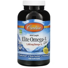 Carlson Labs Wild Caught Elite Omega-3 Gems 1,600 mg 180 Soft Gels Natural Lemon Flavor Риб'ячий жир з Oмега-3: Тип Омега 3