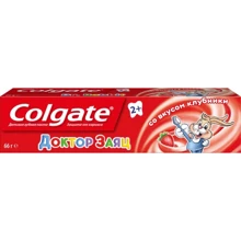 Colgate Зубная паста Доктор Заяц детская от 2 лет со вкусом клубники 50 мл: Назначение Для молочных зубов, Свежесть дыхания, Очищение, От зубного налета, Комплексная защита, Укрепление эм