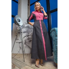 Платье FLFashion Френсис УПФ 3004 44 темно-серое повседневное удлиненное миди: Состав Полиэстер, Лен