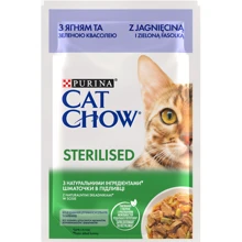 Вологий корм Cat Chow Sterilized для дорослих стерилізованих кішок з ягнятком та зеленою квасолею в підливці 26х85г (12449398): Тип Влажный корм
