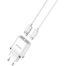 Зарядний пристрій WIWU USB Wall Charger 2xUSB with Cable USB-C White (W103): Кабель в комплекті USB-C