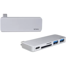 Адаптер WIWU Adapter T6 USB-C to USB-C+SD+2xUSB3.0 HUB Silver (TCH6SL): Цвет серебристый